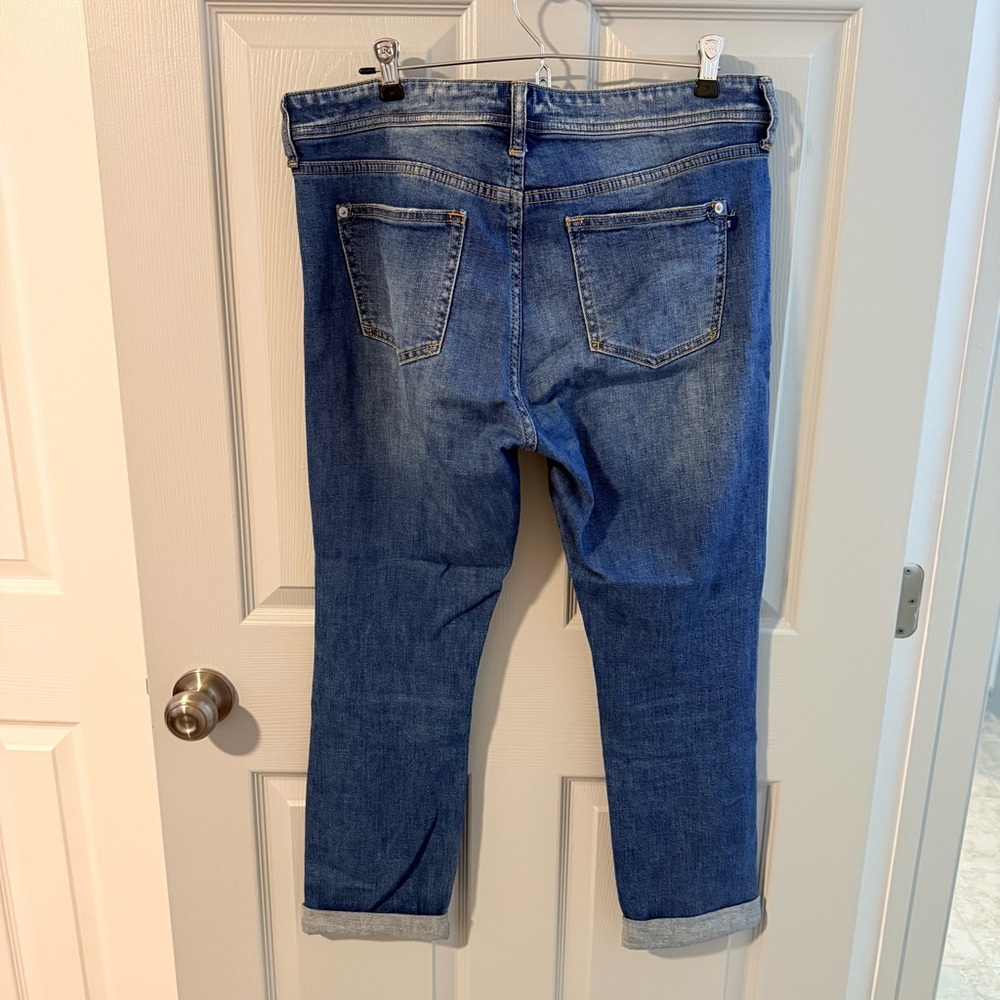 Pilcro Distressed Boyfriend Jeans in Classic Blue Wash - Picture 2 of 3